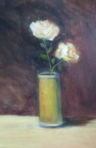 Jenny, Gran's old brass vase, acrylic & oil.jpg